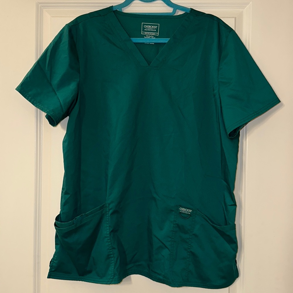 Cherokee Workwear Revolution Hunter Green Scrub Top